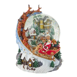 Raz 7.5" Santa And Sleigh Lighted Swirling Glitter Water Globe Christmas Snow Globe 4200758