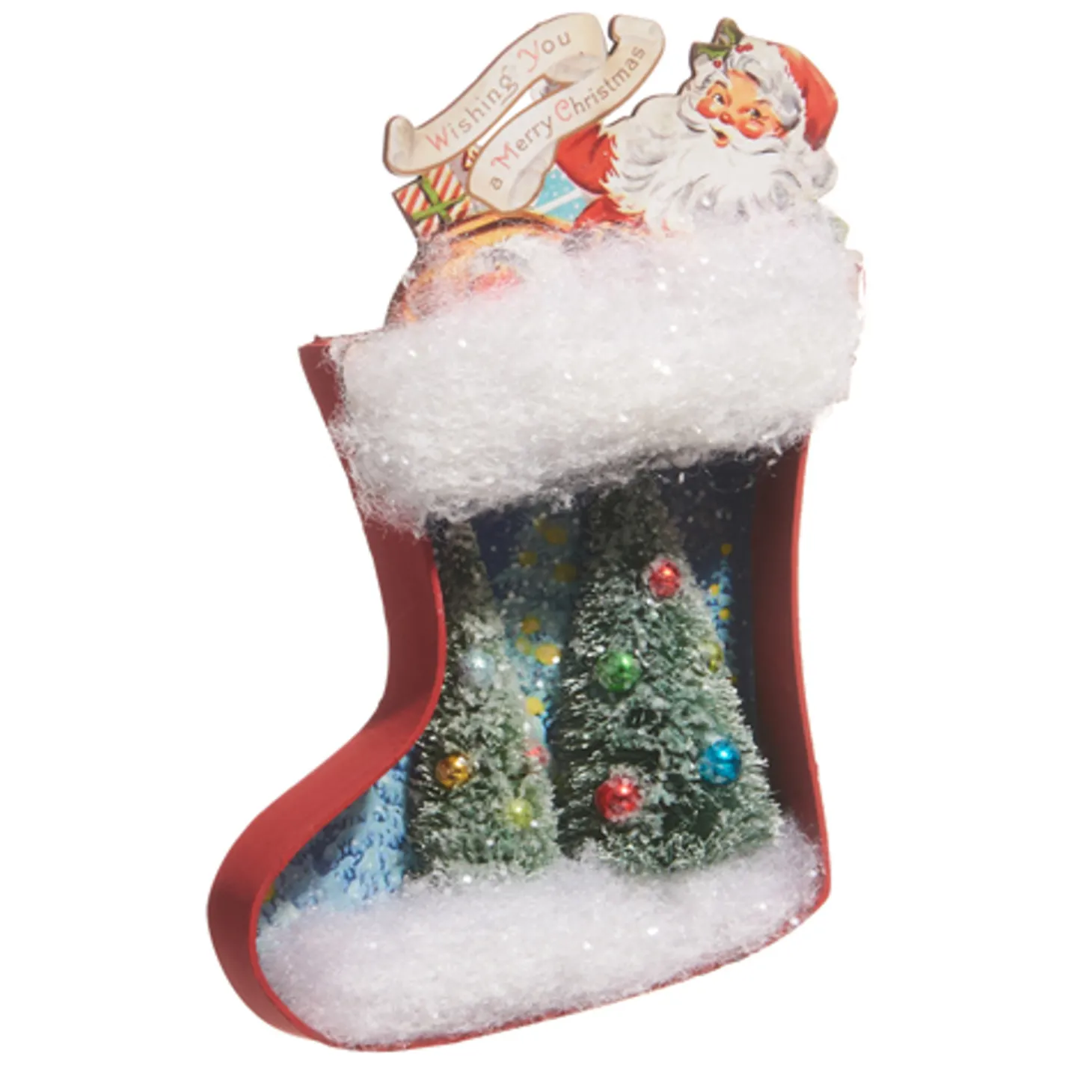 Raz 6" Santa And Tree Cut Out Stocking Vintage Inspired Christmas Ornament 4415631