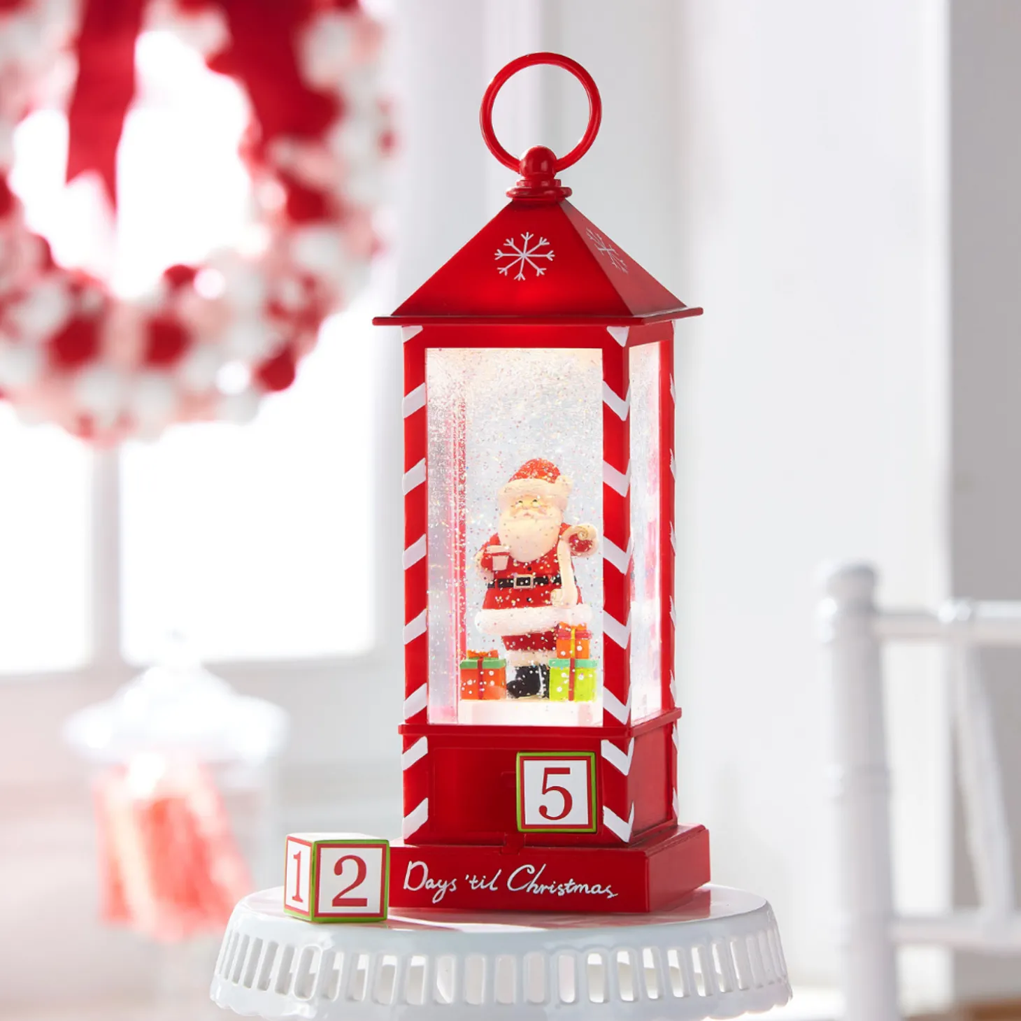 Raz 11" Santa Checking List Lighted Christmas Water Globe Lantern With Countdown 4316932