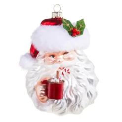 Raz 5.25" Santa Drinking Cocoa Glass Christmas Ornament 4352851