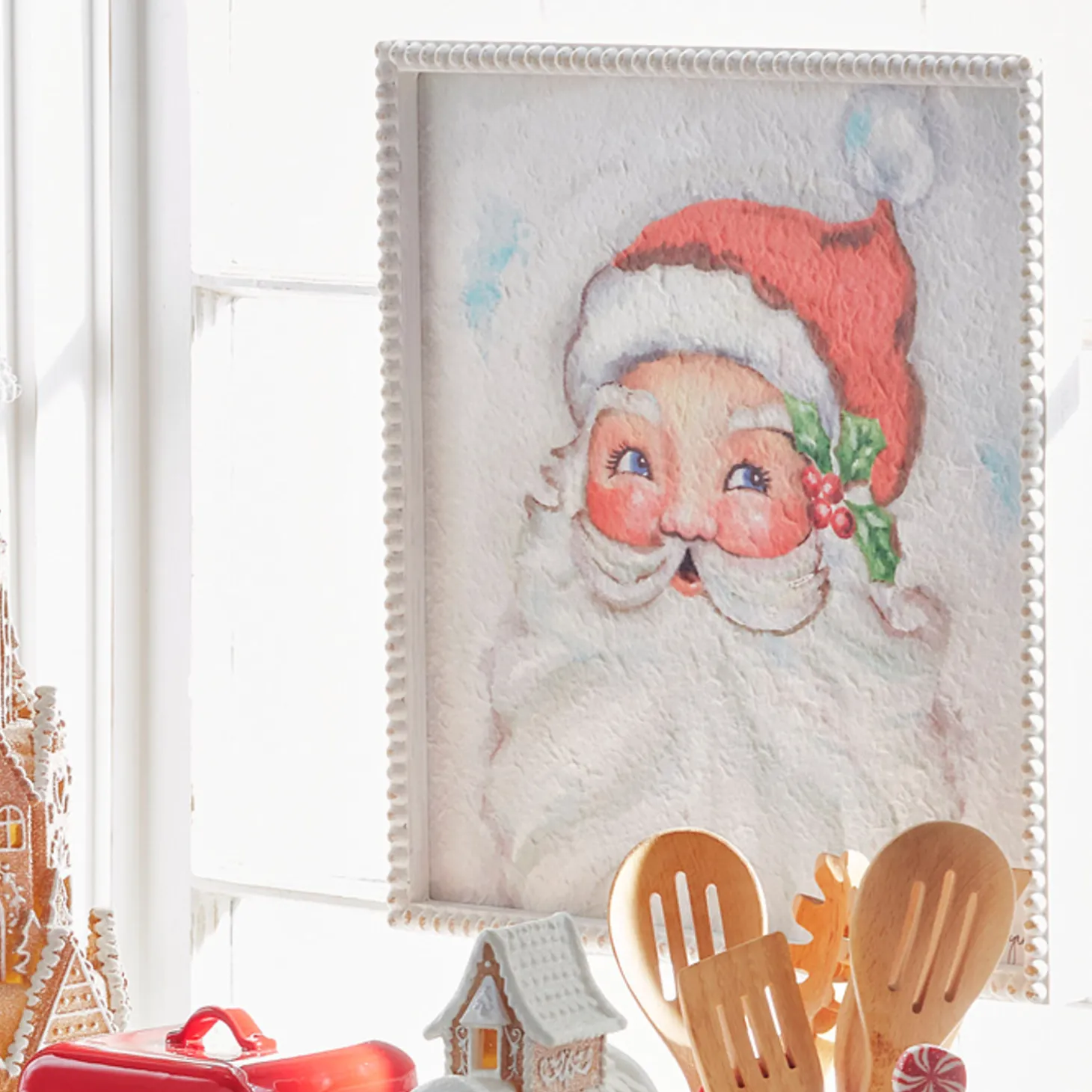 Raz 16" Santa Face Framed Wall Art Christmas Sign 4359054