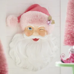 Raz 17" Santa Face With Pink Hat Christmas Wall Decoration 4210233