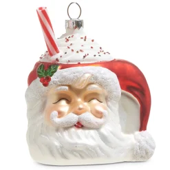 Raz 4" Santa Mug With Whipped Cream Glass Christmas Ornament 4320882