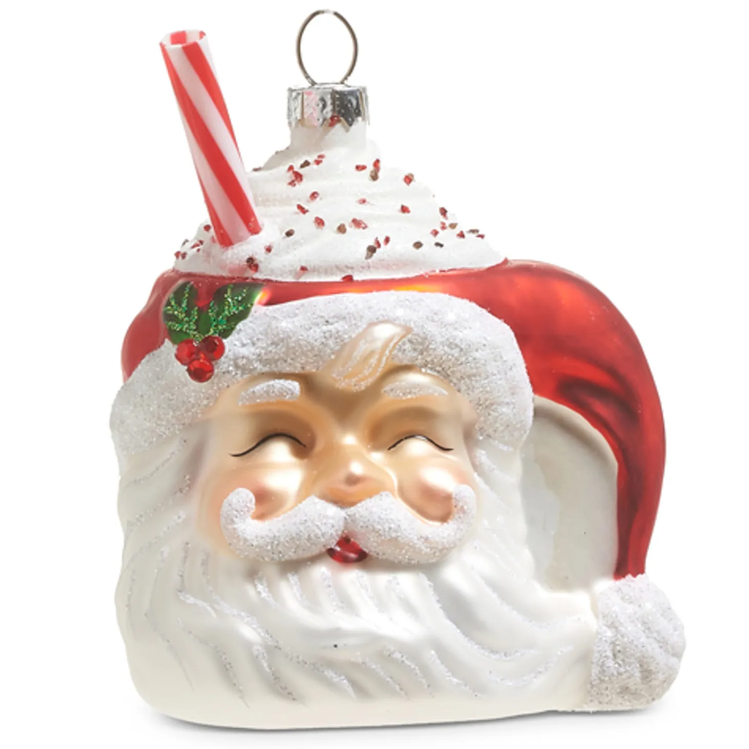 Raz 4" Santa Mug With Whipped Cream Glass Christmas Ornament 4320882