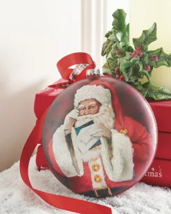 Raz 6" Santa Reading Letter Disc Glass Christmas Ornament 4252887