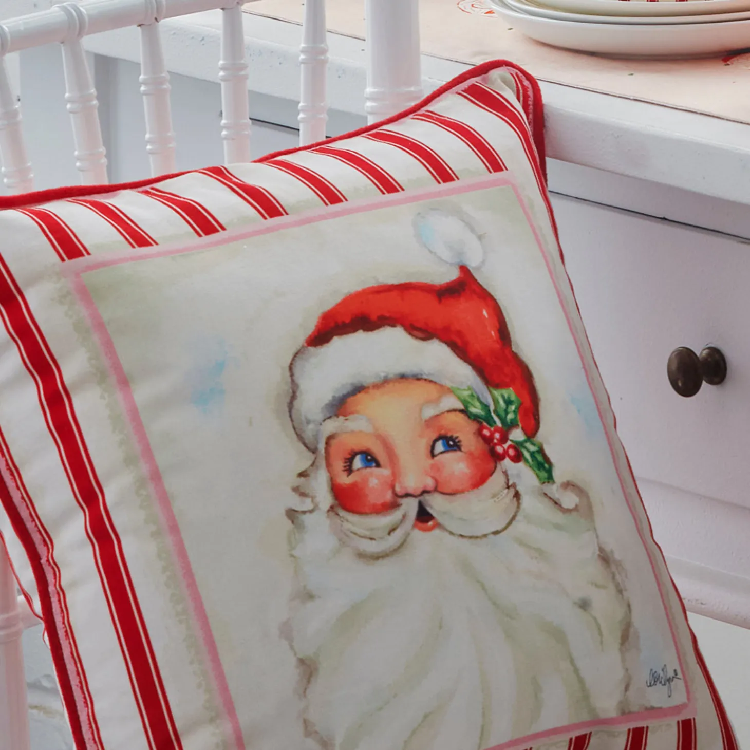 Raz 18" Santa Red And White Striped Christmas Pillow 4345535