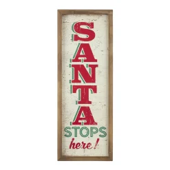 Raz 24.75" Santa Stops Here Wooden Framed Christmas Wall Art 4111239