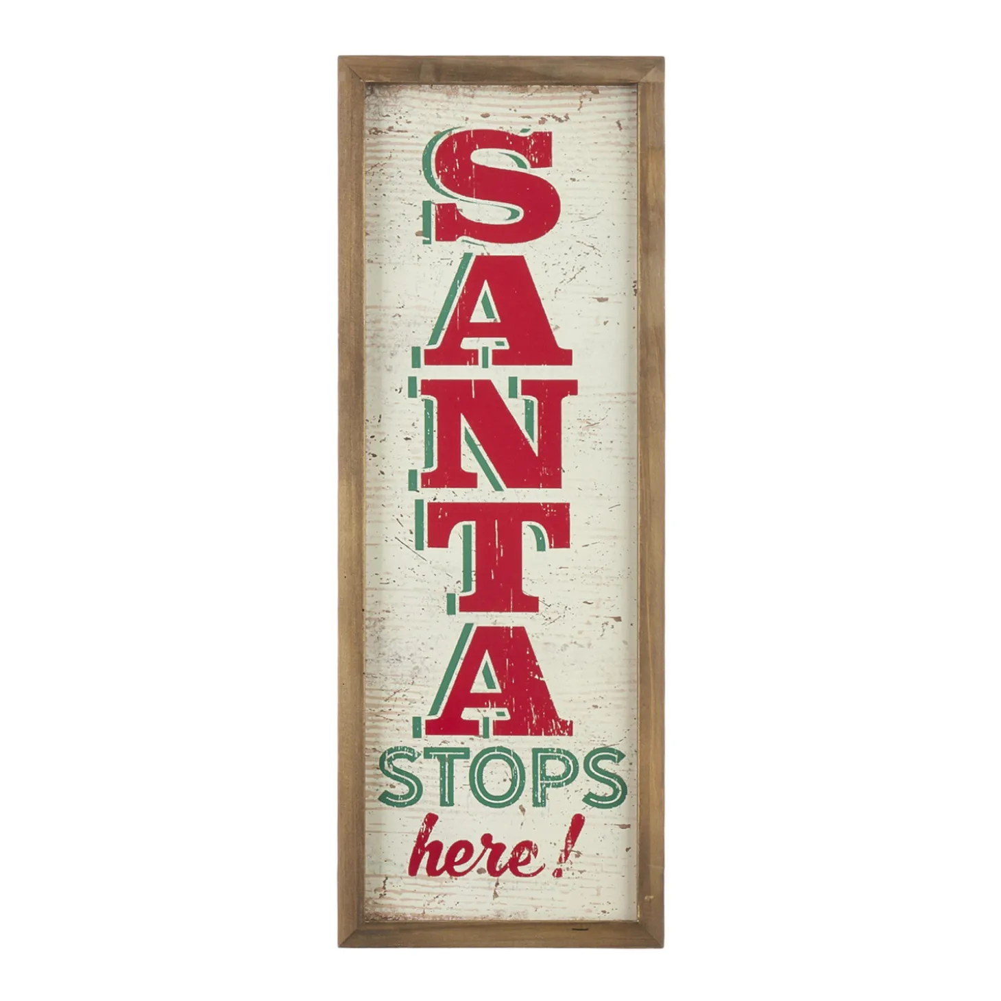 Raz 24.75" Santa Stops Here Wooden Framed Christmas Wall Art 4111239
