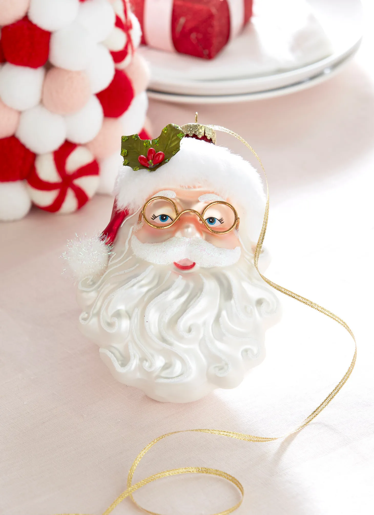 Raz 6.5" Santa With Glasses Glass Christmas Ornament 4352897