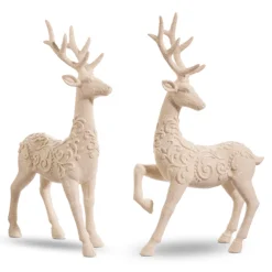 Raz 14" Scrollwork White Deer Christmas Figure Set Of 2 4401610
