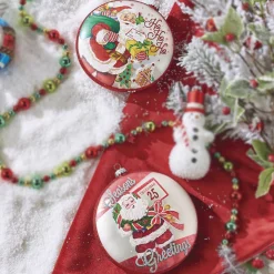 Raz 6.5" Season's Greetings Vintage Inspired Santa Disc Glass Christmas Ornament 4252889