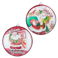 Raz 6.5" Season's Greetings Vintage Inspired Santa Disc Glass Christmas Ornament 4252889