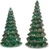 Raz 9.75" Sequined Green Tree Glass Christmas Figure Set Of 2 4424655