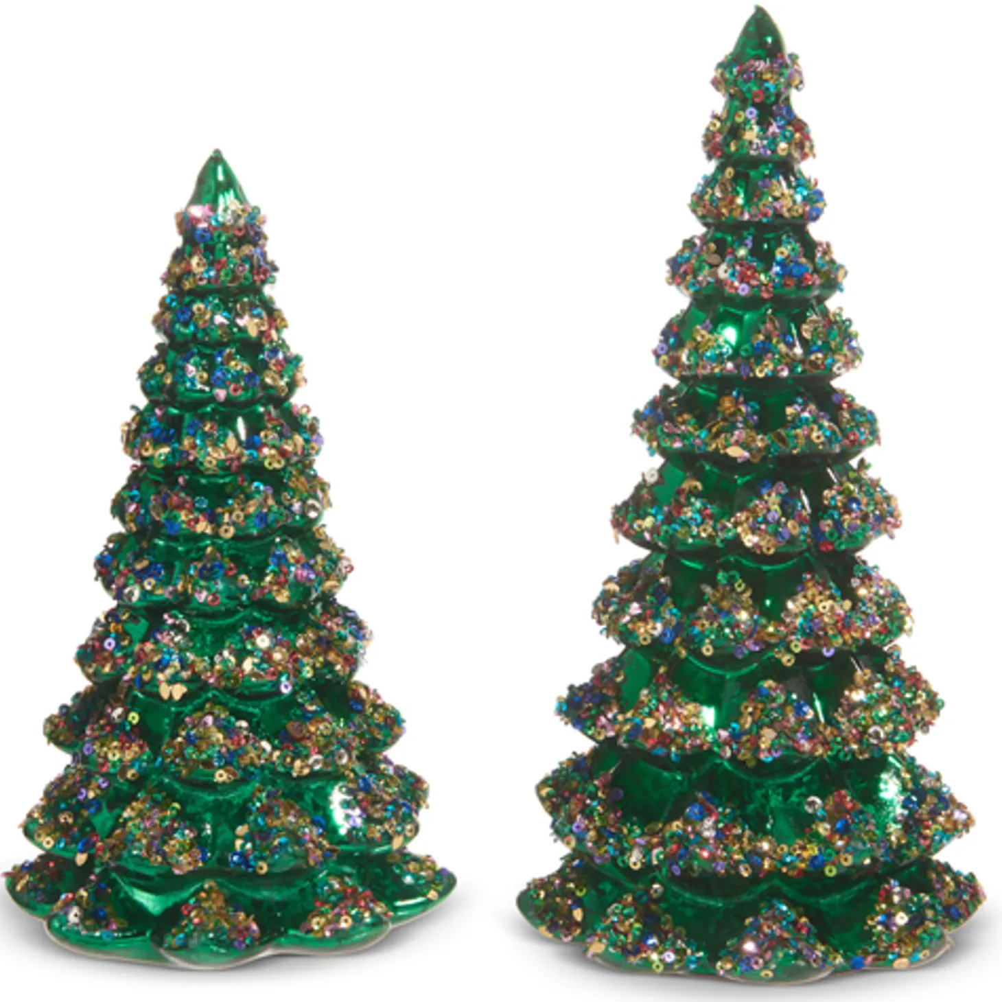 Raz 9.75" Sequined Green Tree Glass Christmas Figure Set Of 2 4424655