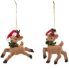 Raz 4.75" Set Of 2 Deer With Santa Hat Christmas Ornament 4320036
