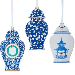 Raz 6" Set Of 3 Delft Ginger Jar Cut Out Christmas Ornament 4210273