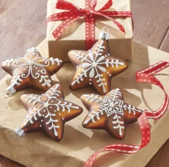 Raz 3.25" Set Of 4 Gingerbread Star Cookie Glass Christmas Ornament 4122849