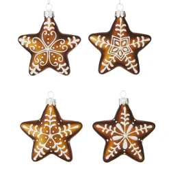 Raz 3.25" Set Of 4 Gingerbread Star Cookie Glass Christmas Ornament 4122849
