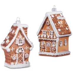 Raz 5" Set Of 2 Gingerbread House Glass Christmas Ornament 4352867