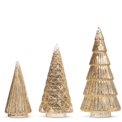 Raz 11.5" Set Of 3 Gold Mercury Glass Christmas Trees Decoration 4322858
