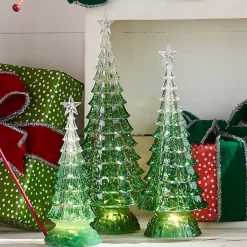 Raz 15" Set Of 3 Lighted Green Christmas Trees 4416230
