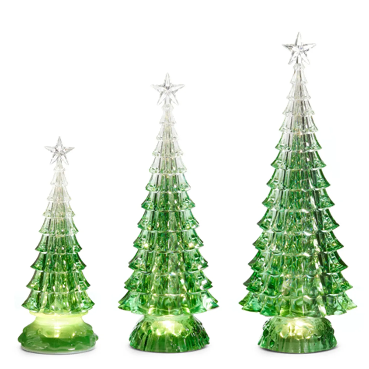 Raz 15" Set Of 3 Lighted Green Christmas Trees 4416230