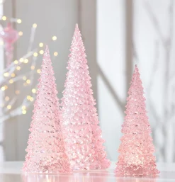 Raz 15.5" Set Of 3 Lighted Pink Christmas Trees 4416231