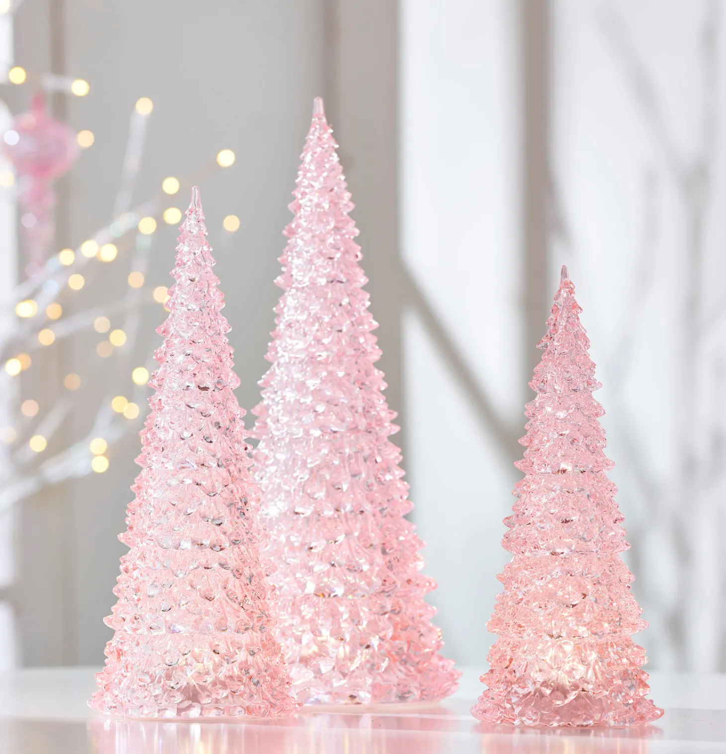 Raz 15.5" Set Of 3 Lighted Pink Christmas Trees 4416231