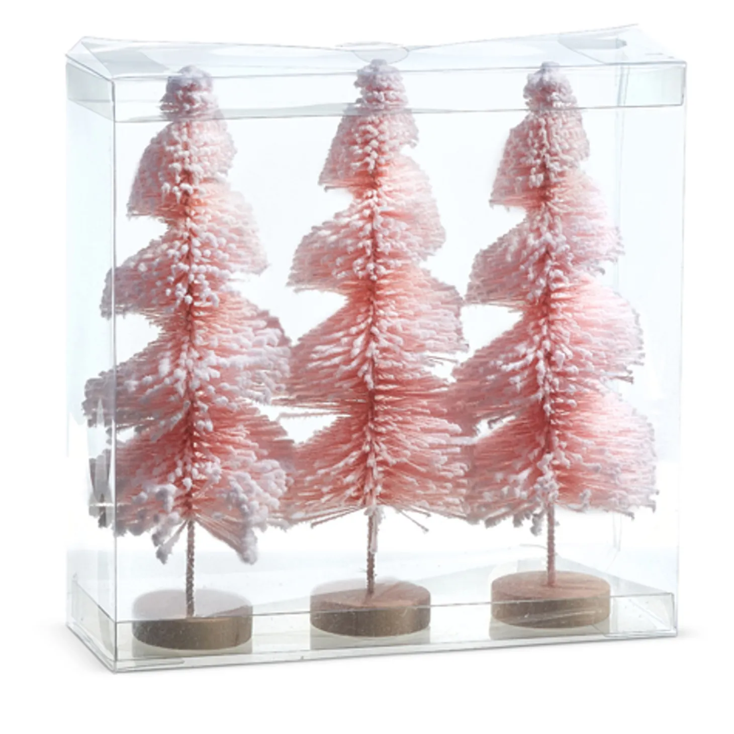Raz 9" Set Of 3 Pink Snowy Bottle Brush Trees 4316059