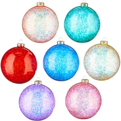 Raz 4.5" Set Of 7 Rainbow Glittered Glass Ball Christmas Ornaments 4224623
