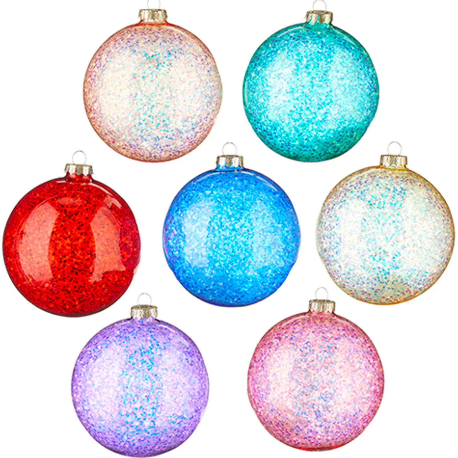 Raz 4.5" Set Of 7 Rainbow Glittered Glass Ball Christmas Ornaments 4224623