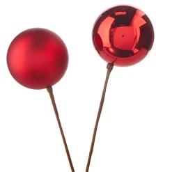 Raz 12" Set Of 2 Red, Gold, Silver Or Green Ball Ornament Christmas Tree Pick
