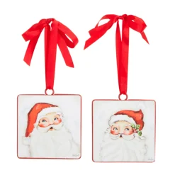 Raz 4" Set Of 2 Santa Face Disc Christmas Ornament 4321321