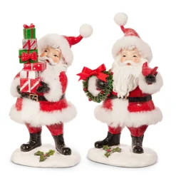 Raz 8" Set Of 2 Santa With Wreath And Presents Christmas Figure 4412103