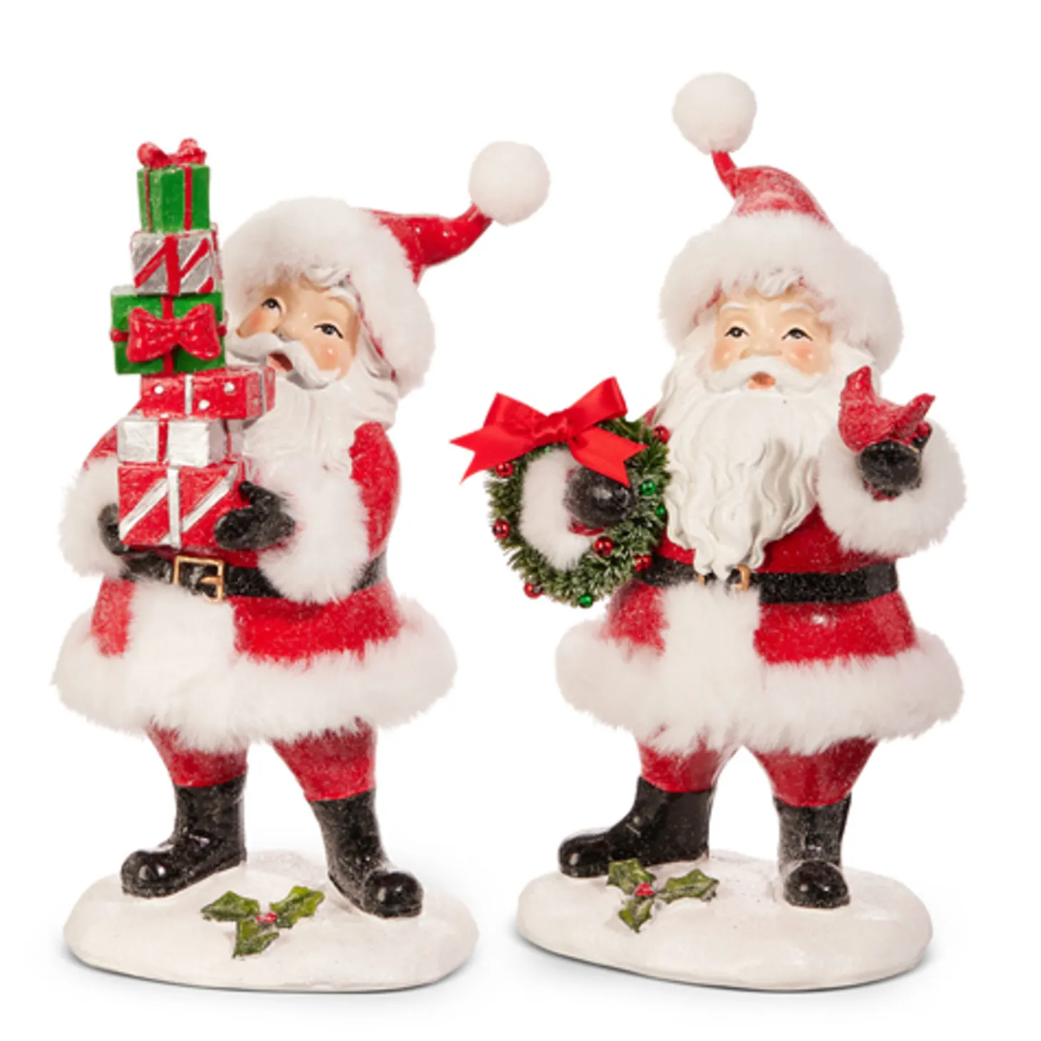 Raz 8" Set Of 2 Santa With Wreath And Presents Christmas Figure 4412103