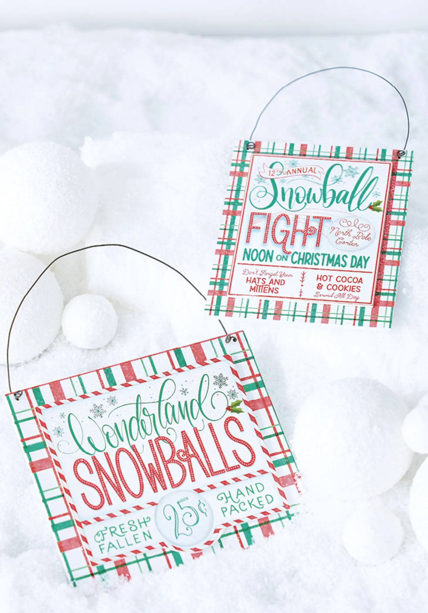 Raz 6.75" Set Of 2 Snowballs For Sale Christmas Ornament 4216160