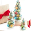 Raz 12" Set Of 3 Snowy Bottle Brush Trees With Colorful Ornaments Christmas Trees 4316153