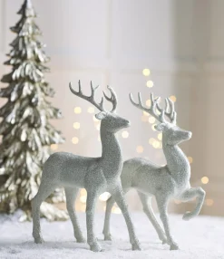 Raz 12.75" Set Of 2 White Glittered Deer Christmas Figures 3100812