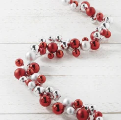 Raz 6' Silver And Red Ball Ornament Christmas Garland G4102392