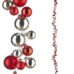 Raz 6' Silver And Red Ball Ornament Christmas Garland G4102392