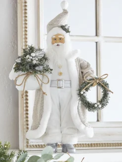 Raz 18" Silver And Tan Santa With Bag And Wreath Christmas Figure 4115579