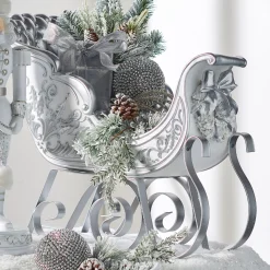 Raz 22.5" Silver And White Metal Sleigh Christmas Decoration 4457604