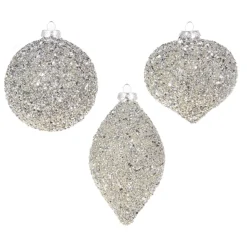 Raz 4" Silver Beaded Glass Christmas Ornament 4322806