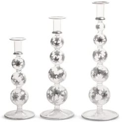 Raz 14.5" Silver Etched Snowflake Christmas Taper Candle Sticks Candle Holder Set Of 3 4424629