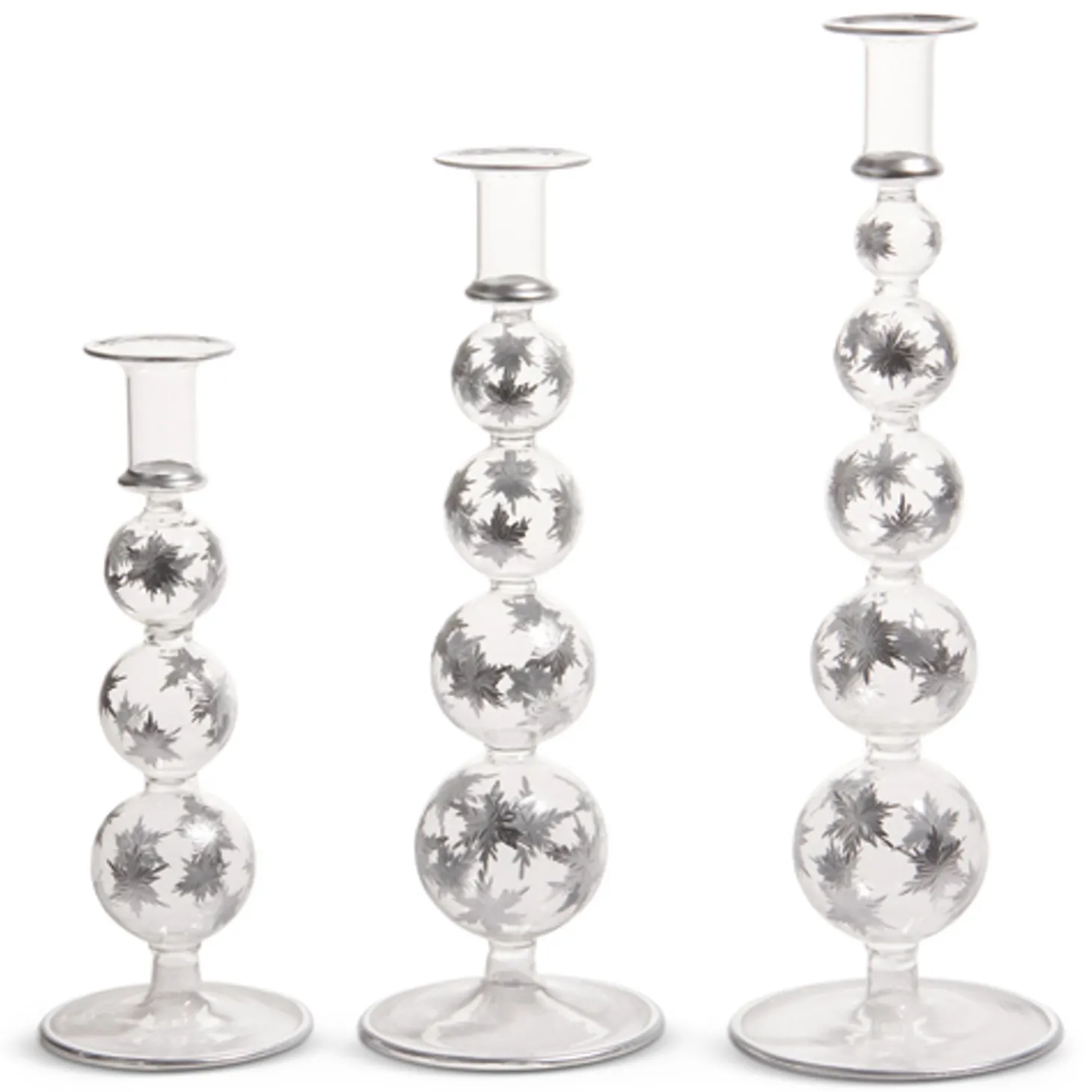 Raz 14.5" Silver Etched Snowflake Christmas Taper Candle Sticks Candle Holder Set Of 3 4424629