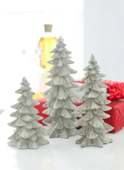 Raz 9.5" Silver Glittered Christmas Tree Figures Set Of 3 3211075