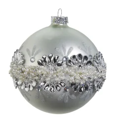 Raz 5" Silver Jeweled And Pearl Glass Ball Christmas Ornament 4424508