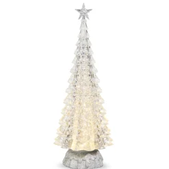 Raz 15" Silver Or Gold Lighted Tree With Swirling Glitter Christmas Water Globe Decoration