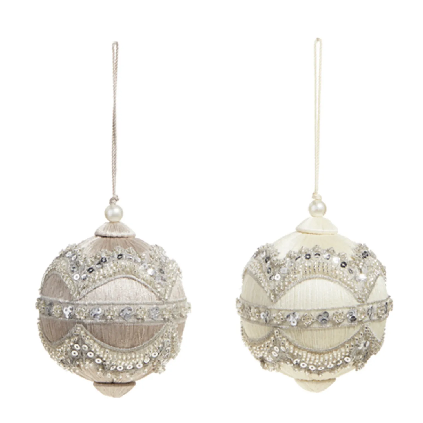 Raz 4" Silver Or Ivory Jewel And Wrapped Thread Ball Christmas Ornament 4327325