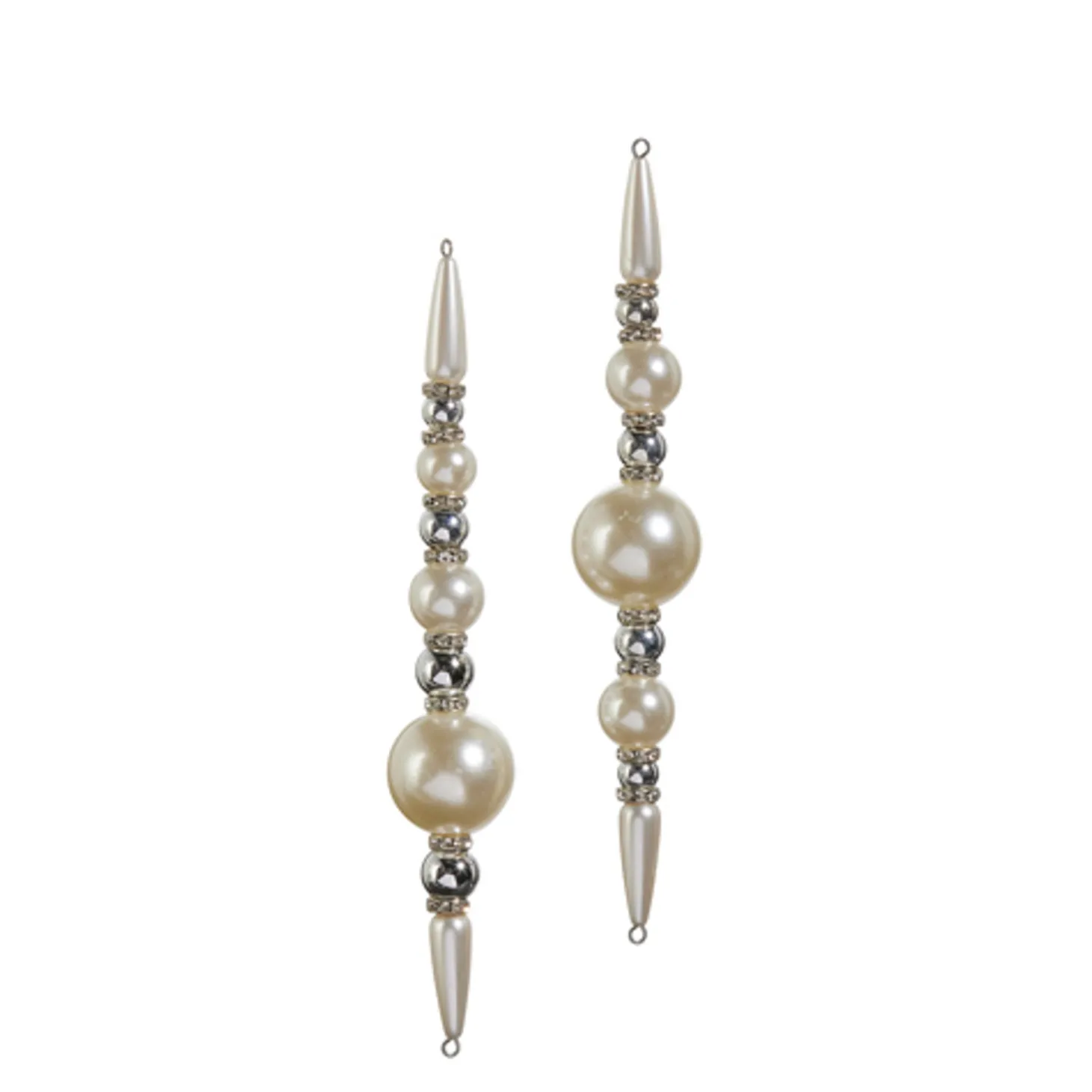 Raz 7" Silver Pearl Strand Christmas Ornament Set Of 2 4416226